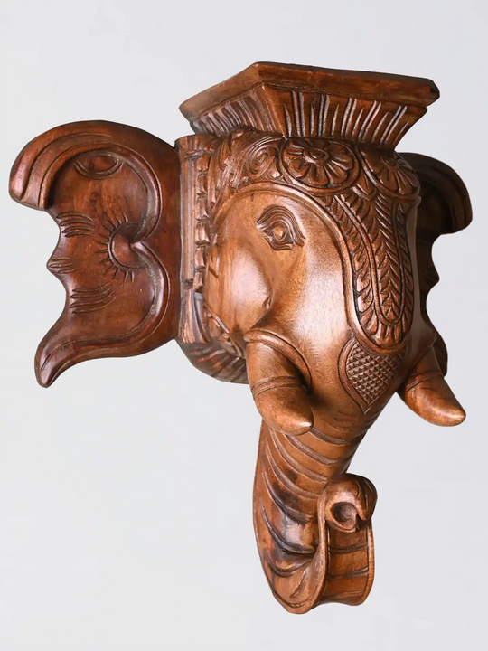 Wooden elephant architectural corbel with floral carvings