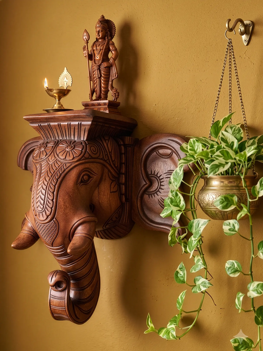 Traditional Wooden Elephant Corbel for Pooja Room