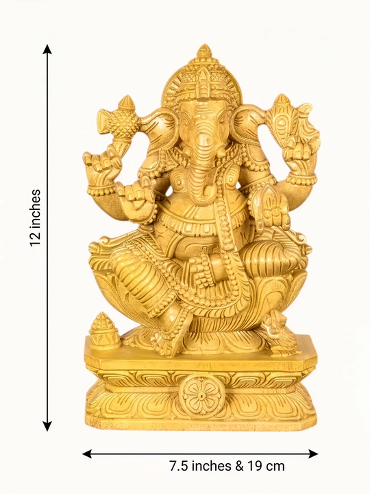 Traditional wooden Vinayagar idol handcrafted by Indian artisans