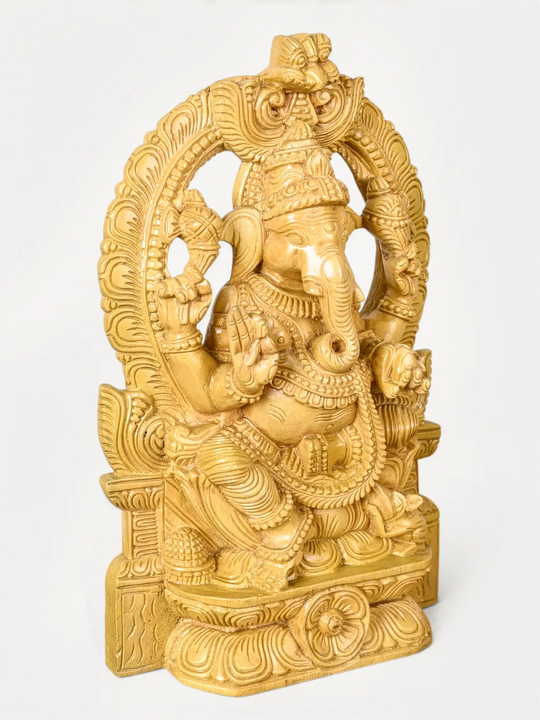 Hand-Carved Wooden Ganapati Idol for Home Decor