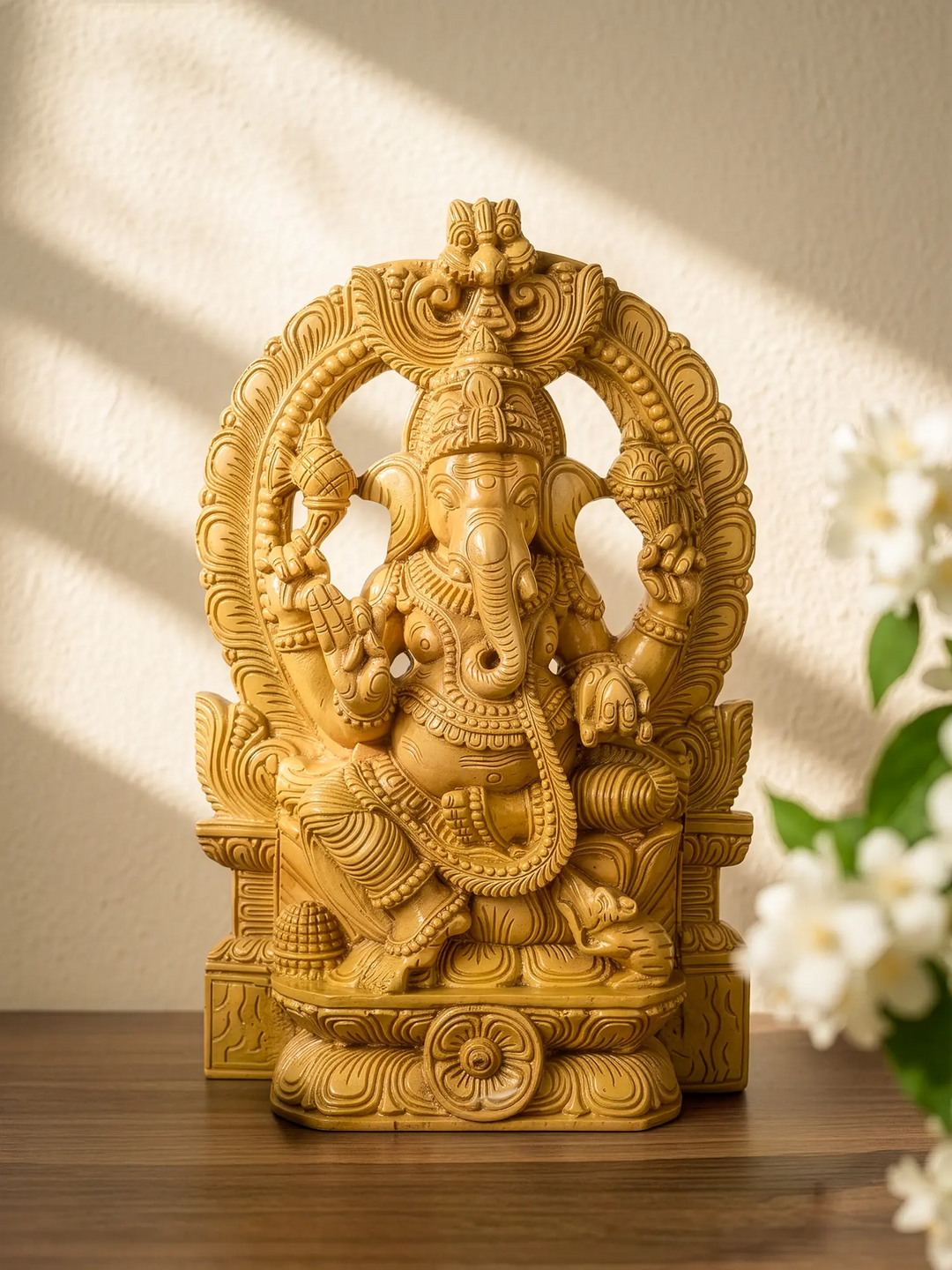 Traditional Wooden Ganesha Statue for Home & Pooja Room