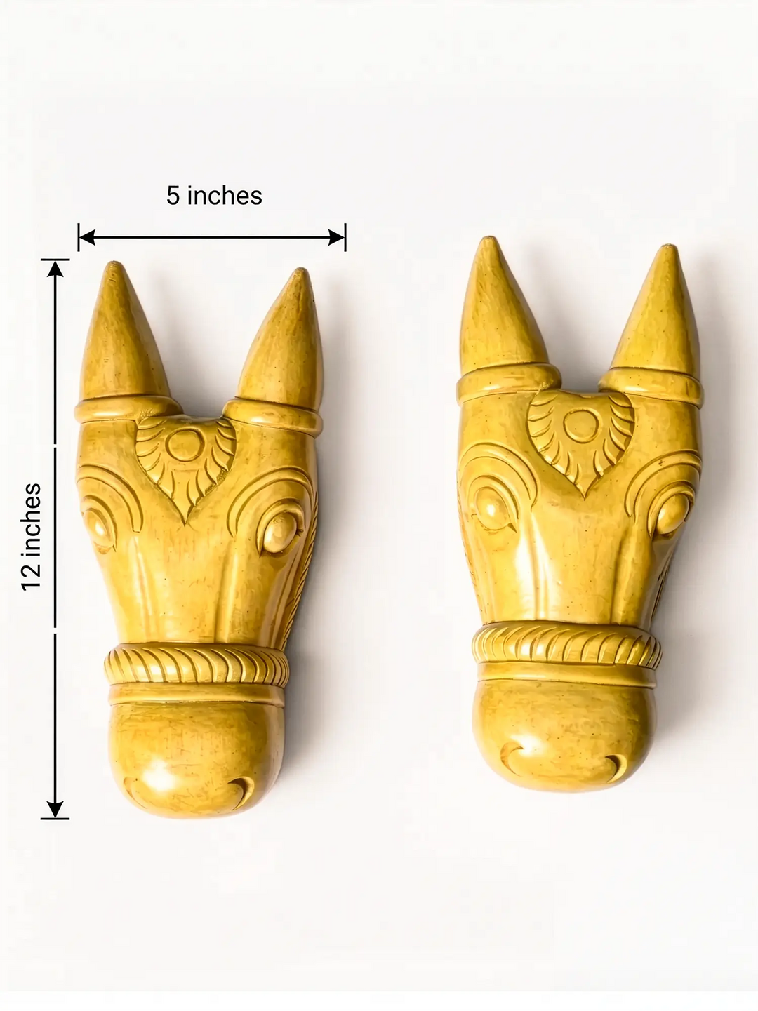 Premium wooden bull head corbel pair with intricate South Indian carving.