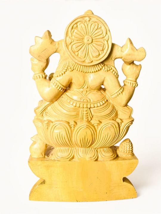Handmade wooden Ganesha idol crafted by Indian artisans.