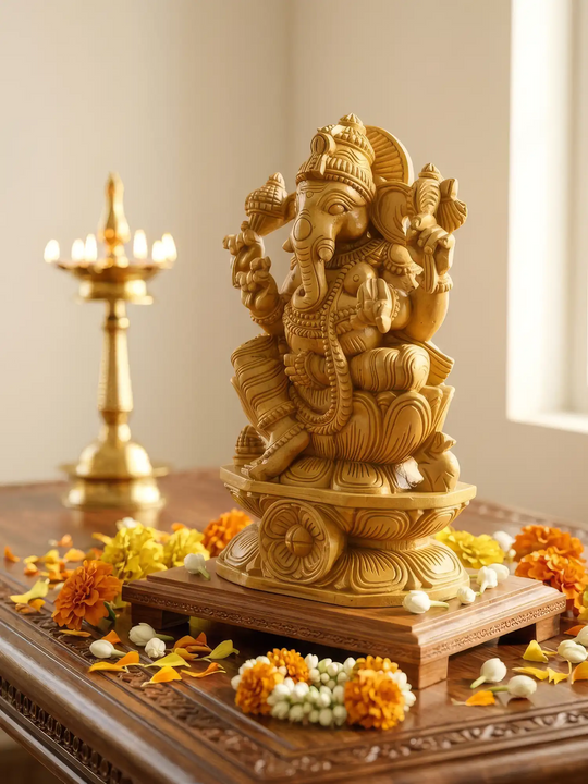 Traditional wooden Ganesha murti for home and office.