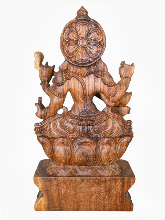 Luxury handcrafted wooden Saraswati sculpture for Hindu temple décor.