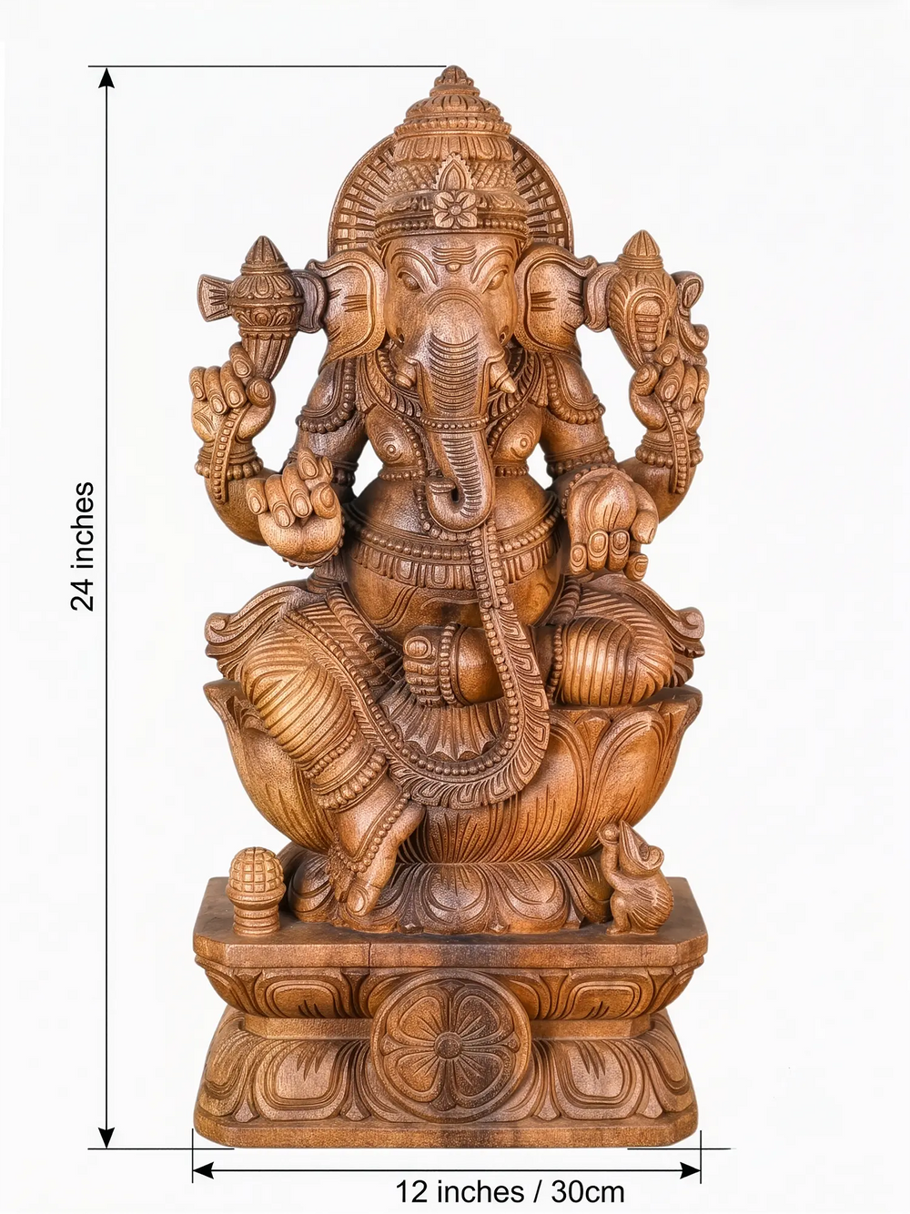 Wooden Vinayagar statue for home temple and spiritual interior decoration.