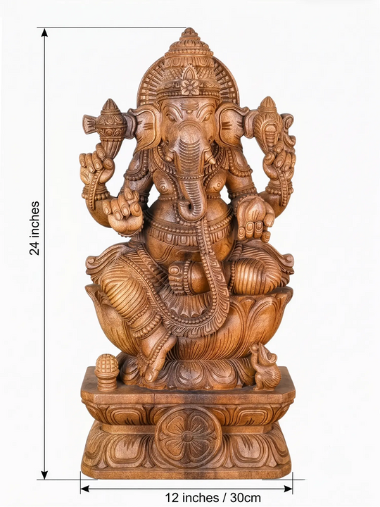 Wooden Vinayagar statue for home temple and spiritual interior decoration.