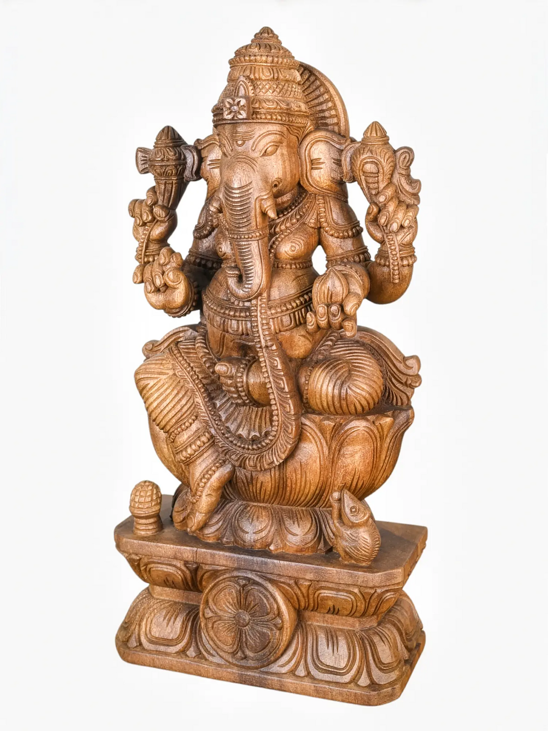 Decorative wooden Ganesha idol for living room and office interiors.