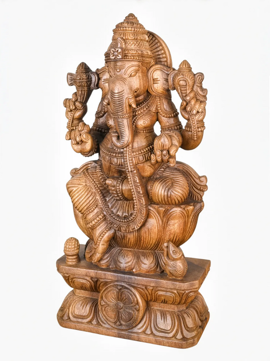 Decorative wooden Ganesha idol for living room and office interiors.