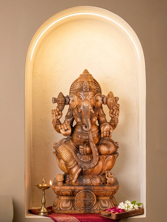 Wooden Hindu God Ganesha idol for home, mandir and festive decoration