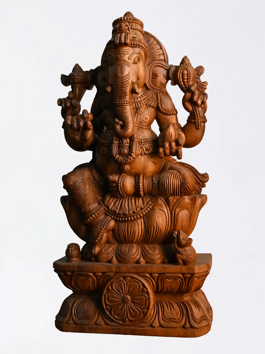 Lord Ganesha wooden wall panel for pooja room and temple décor