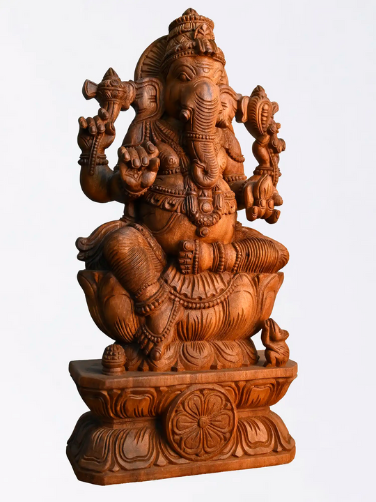 Traditional wooden Lord Ganesha wall panel for home décor