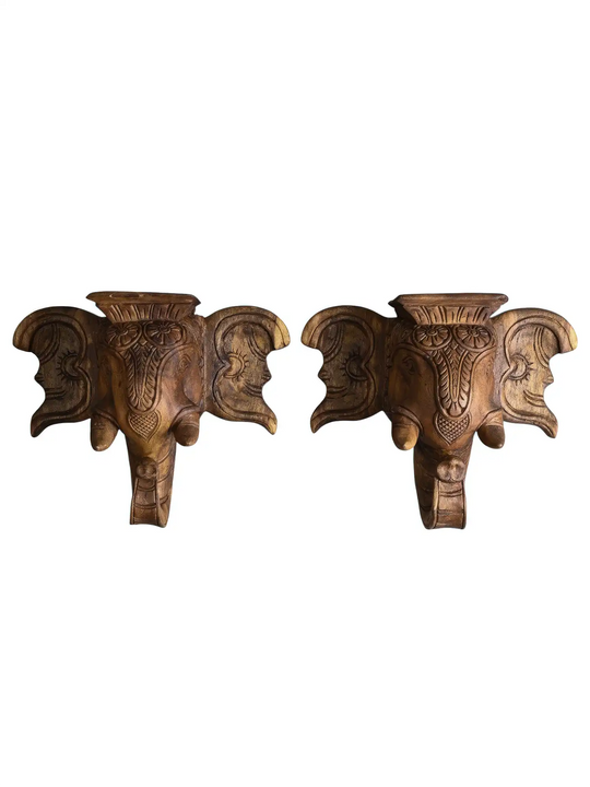Wooden elephant head pair traditional home decor