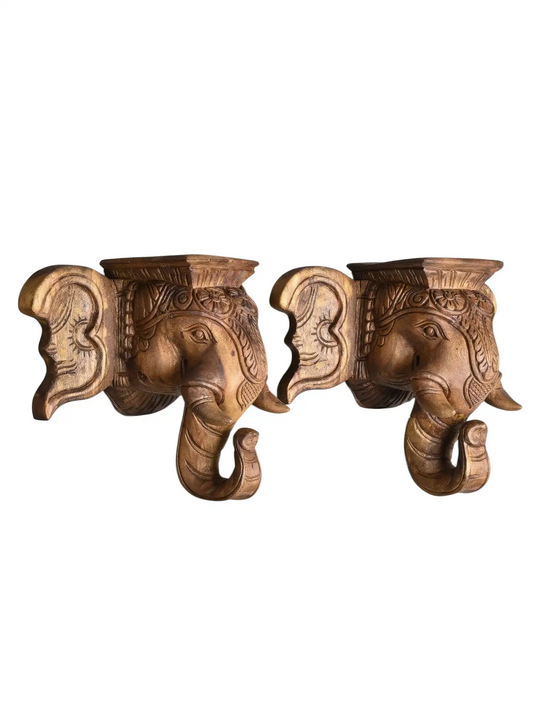 Wooden elephant wall decor pair with display stand