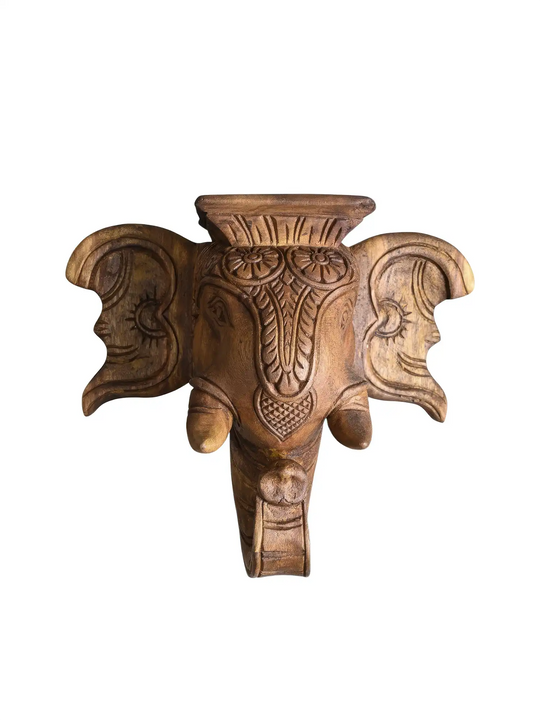 Indian wooden handicraft elephant head pair