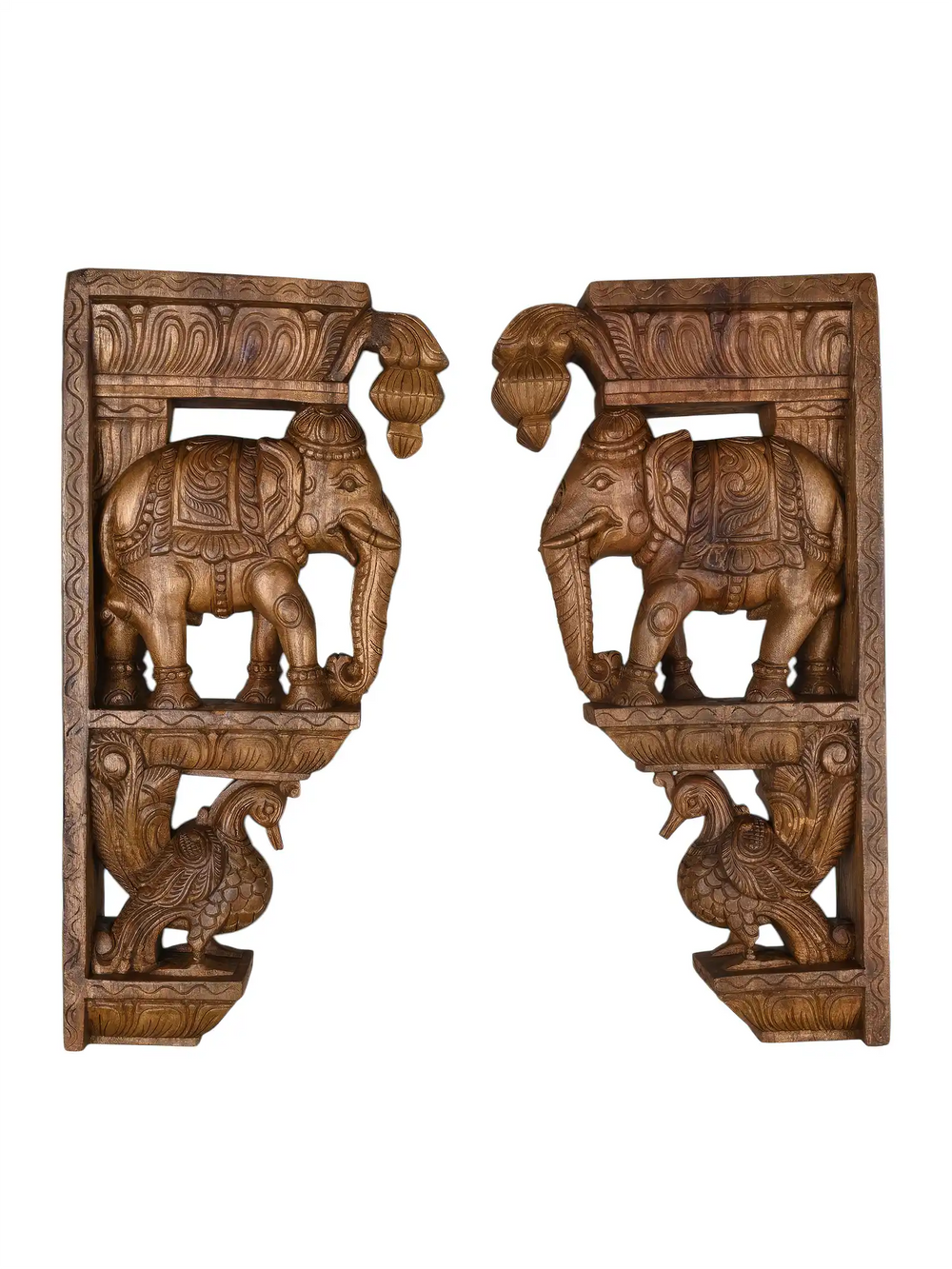Ornamental Elephant & Hamsa Wooden Wall Corbels