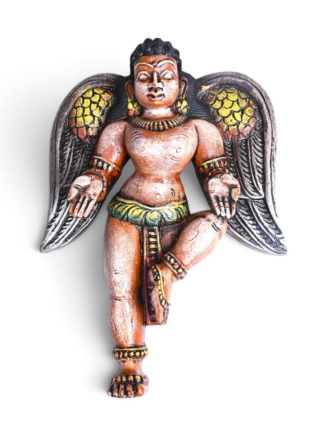 Handmade wooden guardian angel sculpture for wall decor