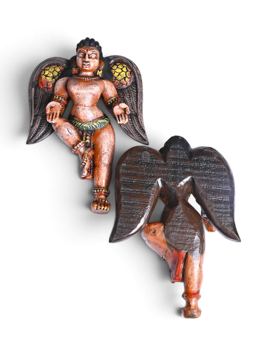 Handmade wooden guardian angel sculpture for wall decor