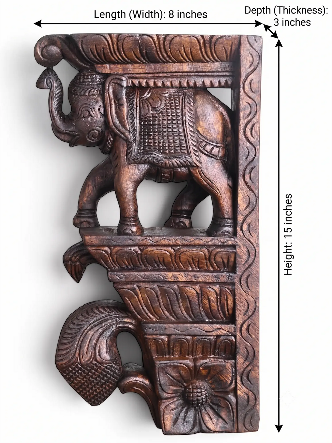 Handcrafted Wooden Elephant Corbel for Traditional Home Decor