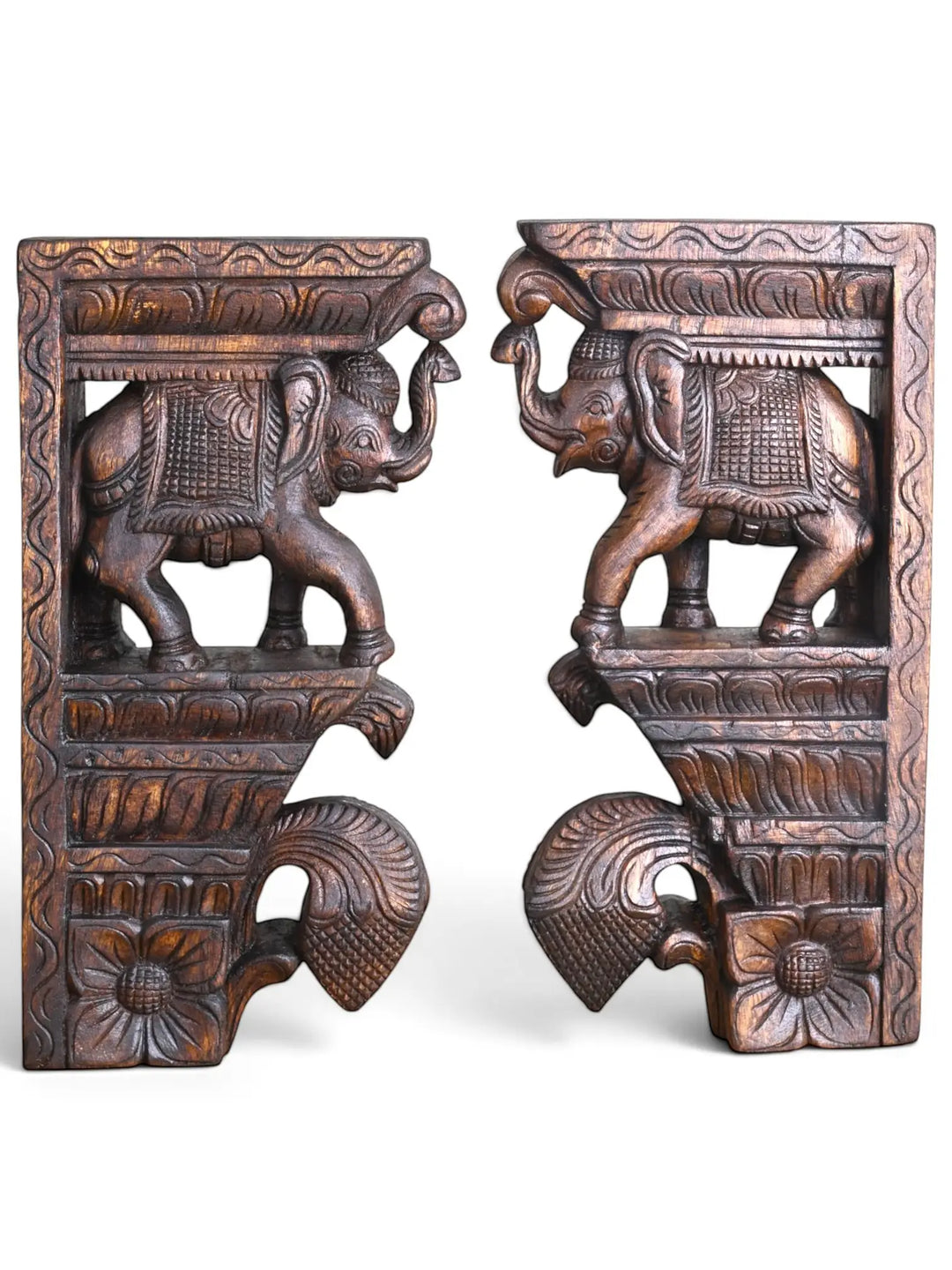 Hand-Carved Wooden Elephant Corbels-Wall decor 15"