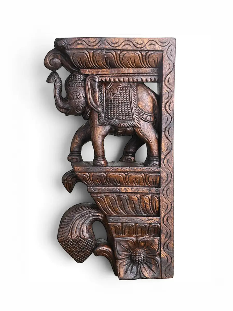 Hand-Carved Wooden Elephant Corbels-Wall decor 15"