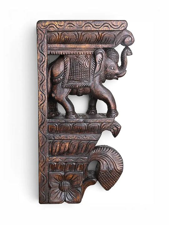 Hand-Carved Wooden Elephant Corbels-Wall decor 15"