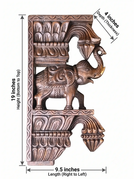 Artisan Hand Carved Elephant Wood Corbel