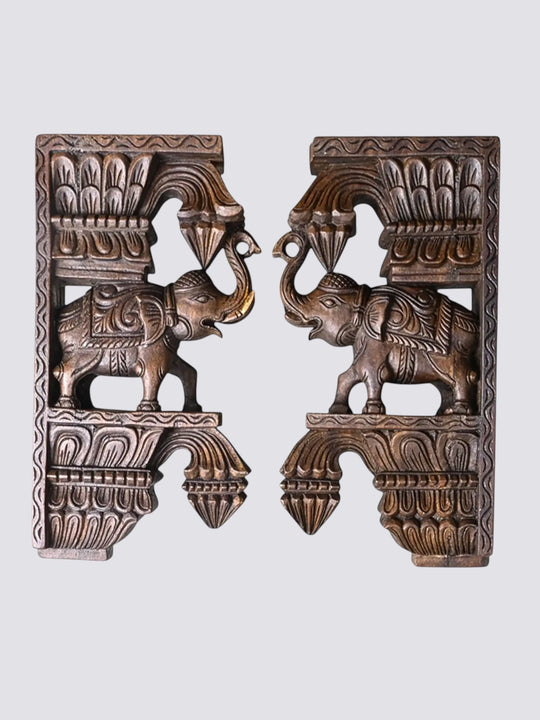 Traditional Hand Carved Elephant Wooden Wall Bracket