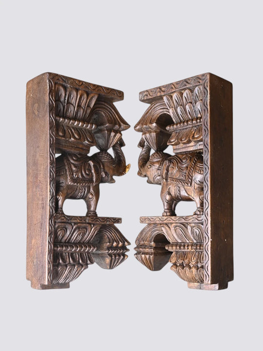 Handcrafted Elephant Carved Wooden Wall Bracket