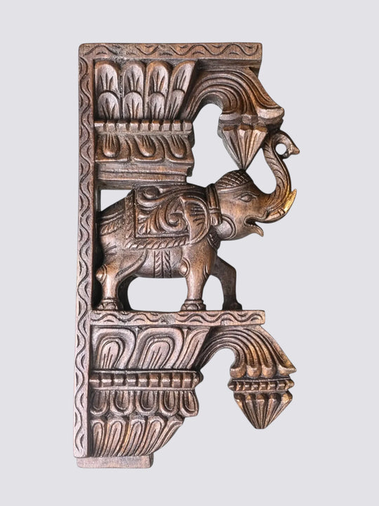 Handcrafted Elephant Carved Wooden Wall Bracket