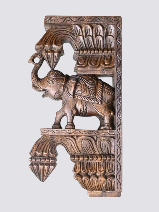 Indian Hand Carved Wooden Elephant Wall Corbel