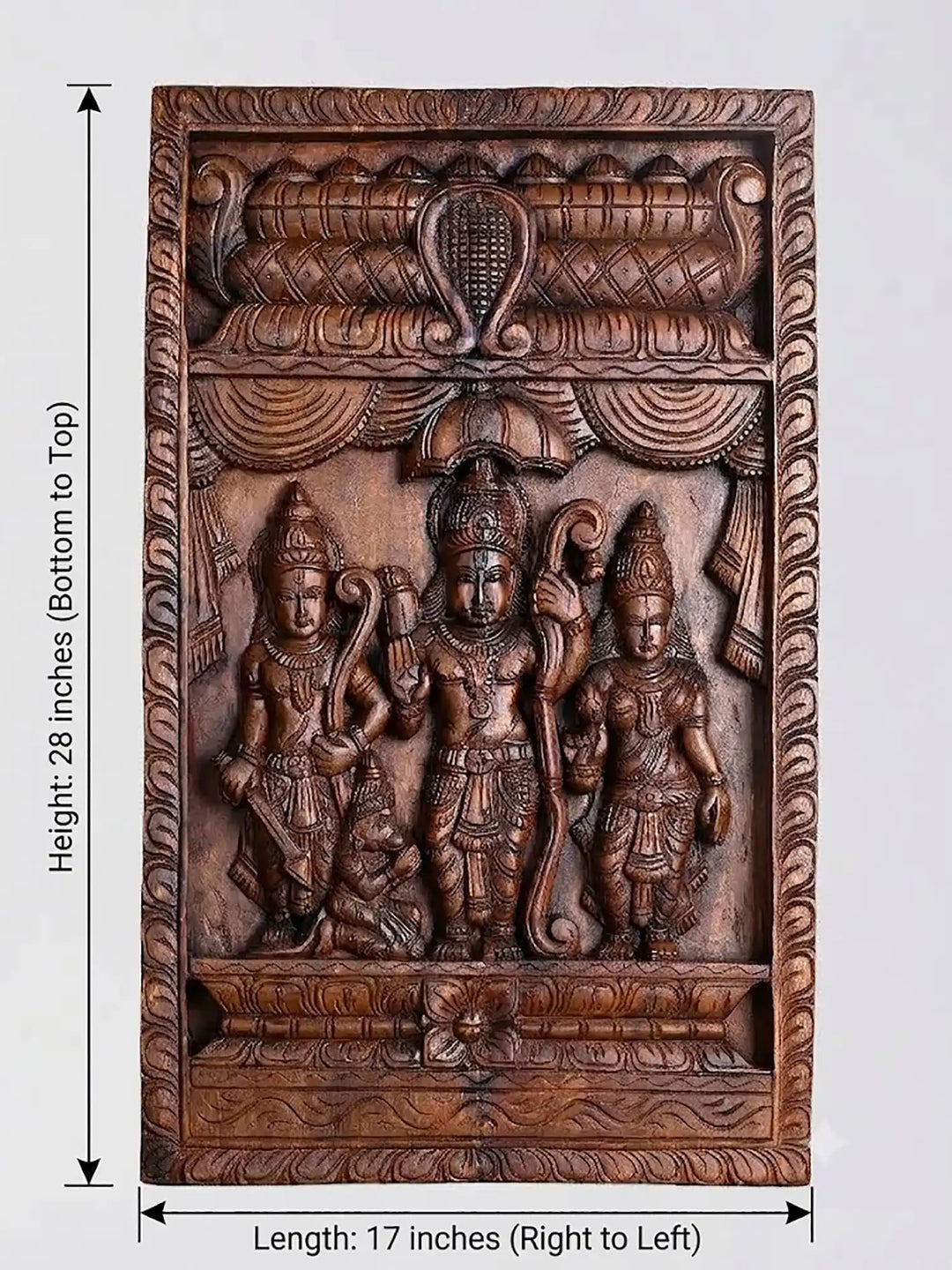 Wooden Hand Carved Ram Sita Lakshmana wall panel 18"