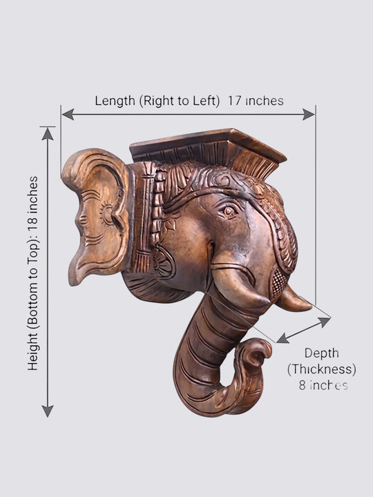 Hand Carved Elephant Wooden Wall Mount Sculpture 18''