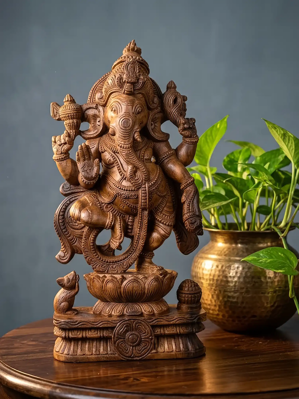 Indian handcrafted Dancing Ganesha wooden statue
