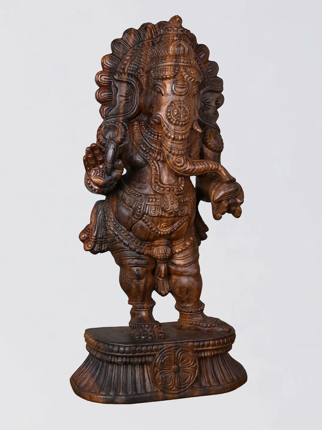 Standing Lord Ganesha Wooden Statue – Indian Handcrafted Sculpture 24'