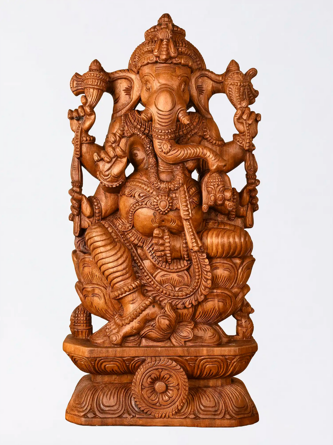 Traditional wood carved Ganesh idol for home decor