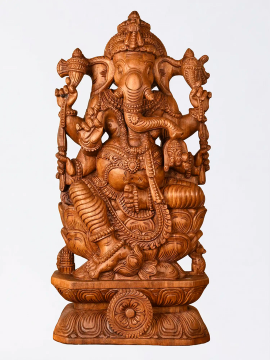 Traditional wood carved Ganesh idol for home decor