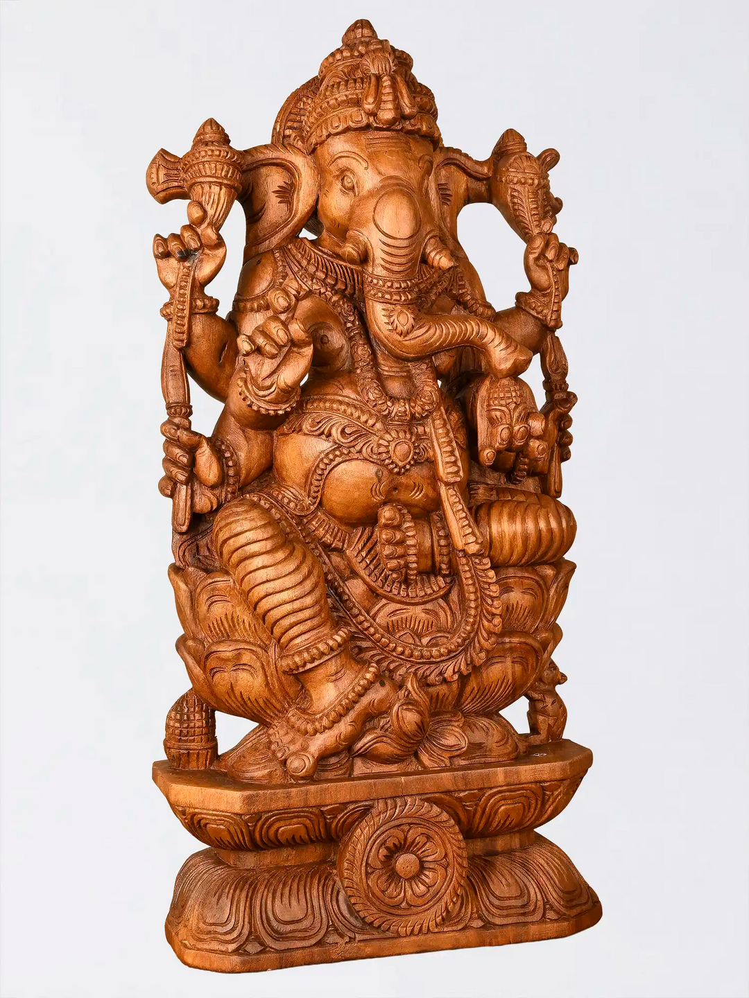 Traditional wood carved Ganesh idol for home decor