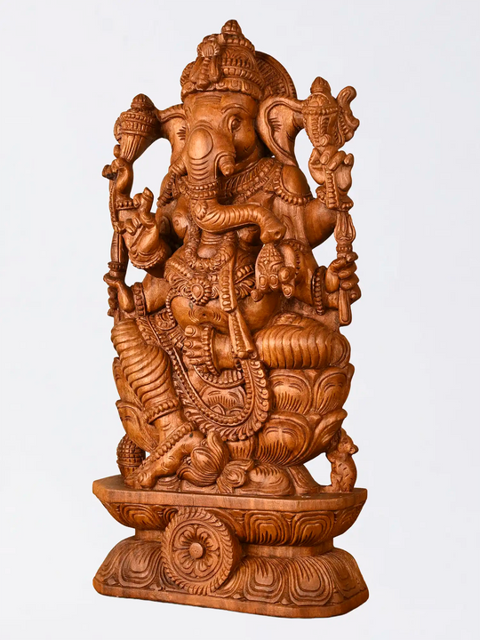 Traditional wood carved Ganesh idol for home decor