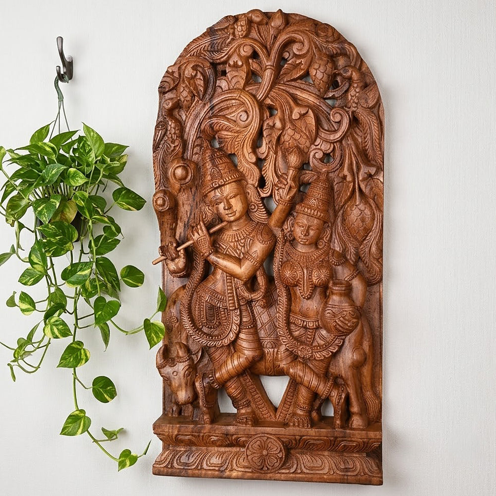 Wooden Handcrafted Radha Krishnar Jolly Work Wall Art 36"