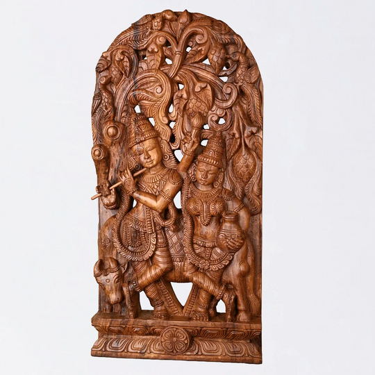 Wooden Handcrafted Radha Krishnar Jolly Work Wall Art 36"