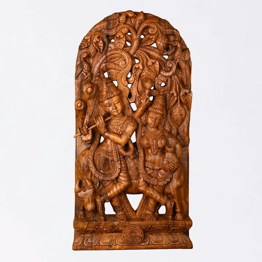 Wooden Handcrafted Radha Krishnar Jolly Work Wall Art 36"