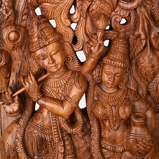Wooden Handcrafted Radha Krishnar Jolly Work Wall Art 36"