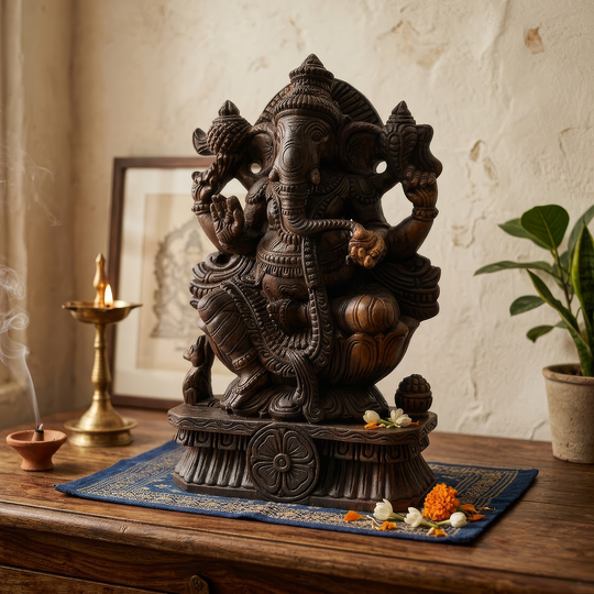 Dark Brown Wooden Ganesh Statue
