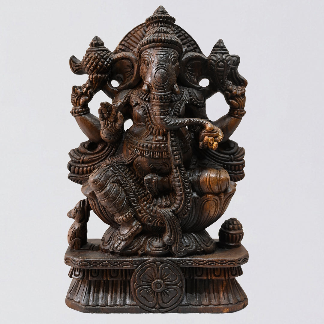 Dark Brown Wooden Ganesh Statue
