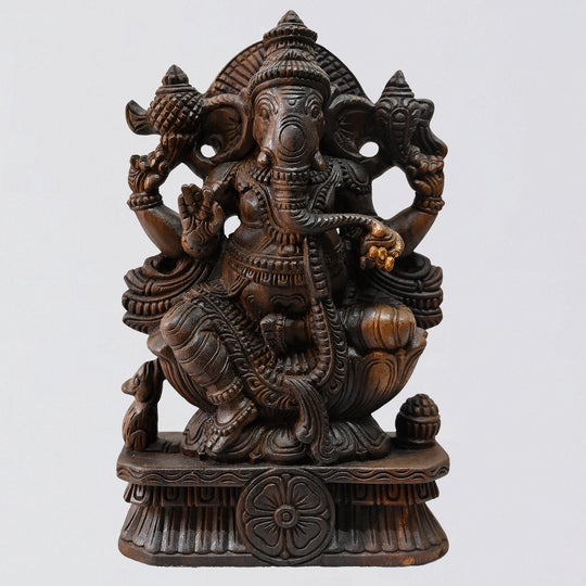 Dark Brown Wooden Ganesh Statue