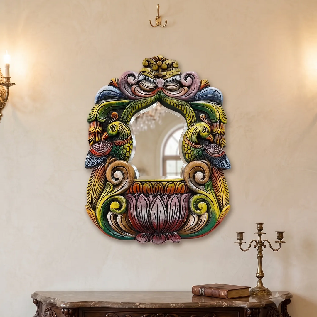 Multi colour wooden wall mirror for home decor