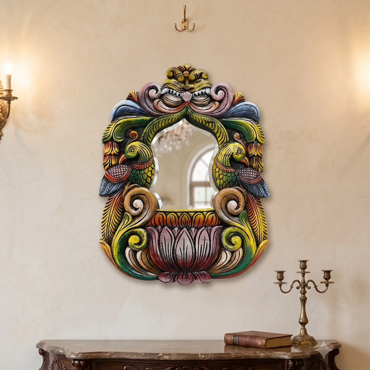 Multi colour wooden wall mirror for home decor