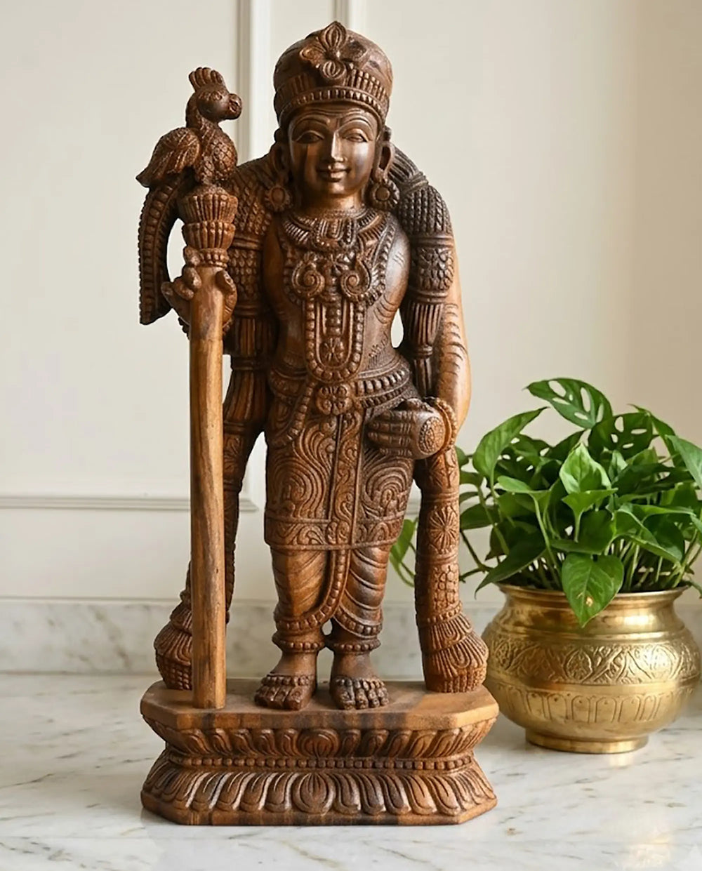 Raja Alangara Murugan Wood Carving Statue