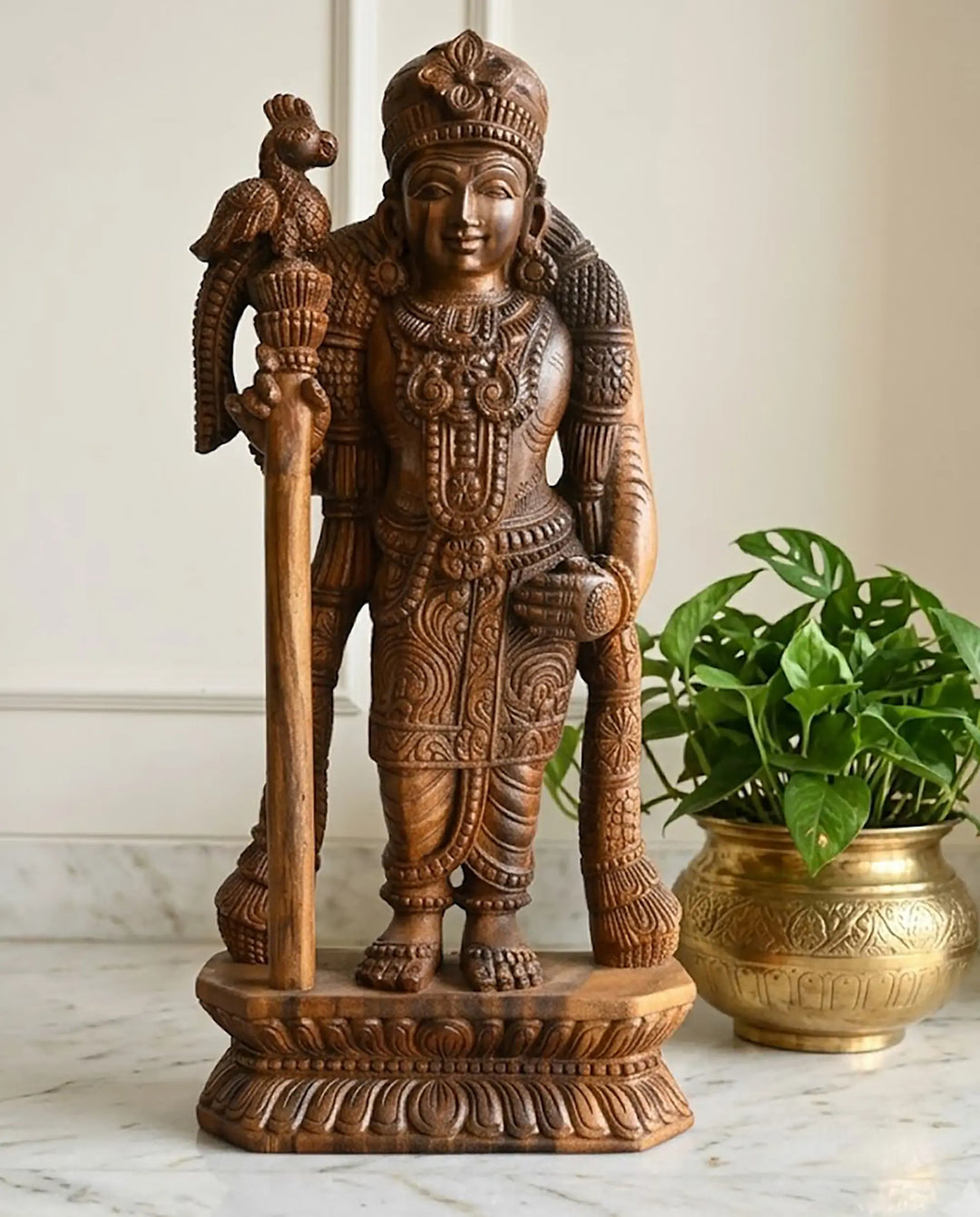 Raja Alangara Murugan Wood Carving Statue